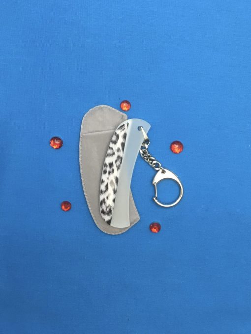Crescent Keychain Glass Nail File Snow Leopard