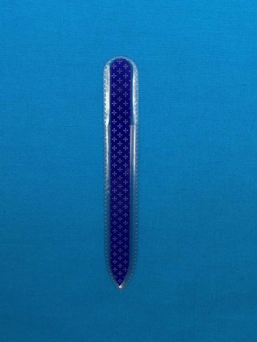 Cobalt Blue Glass Single Sided Cross Design Glass Nail File Medium