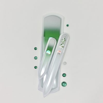 Tinsel on Evergreen Bling – Set of 3 – Small & Medium Glass Nail File & XL Glass Foot Scraper by Top Notch Nail Files